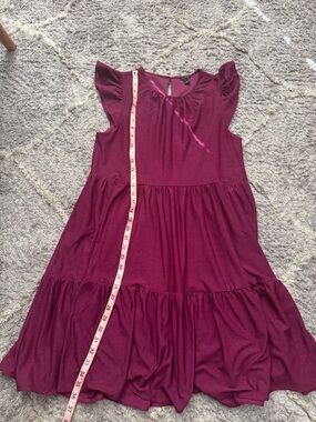 Ann Taylor Burgundy Tiered Flutter Sleeve Mini Dress